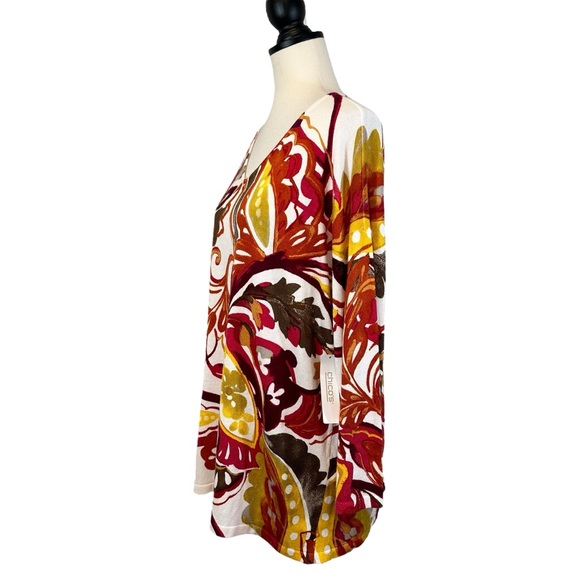 Chico’s V-Neck Sweater Touch of Cashmere Red Cream Multicolor, Size 3 (US 16/XL) - Picture 4 of 14